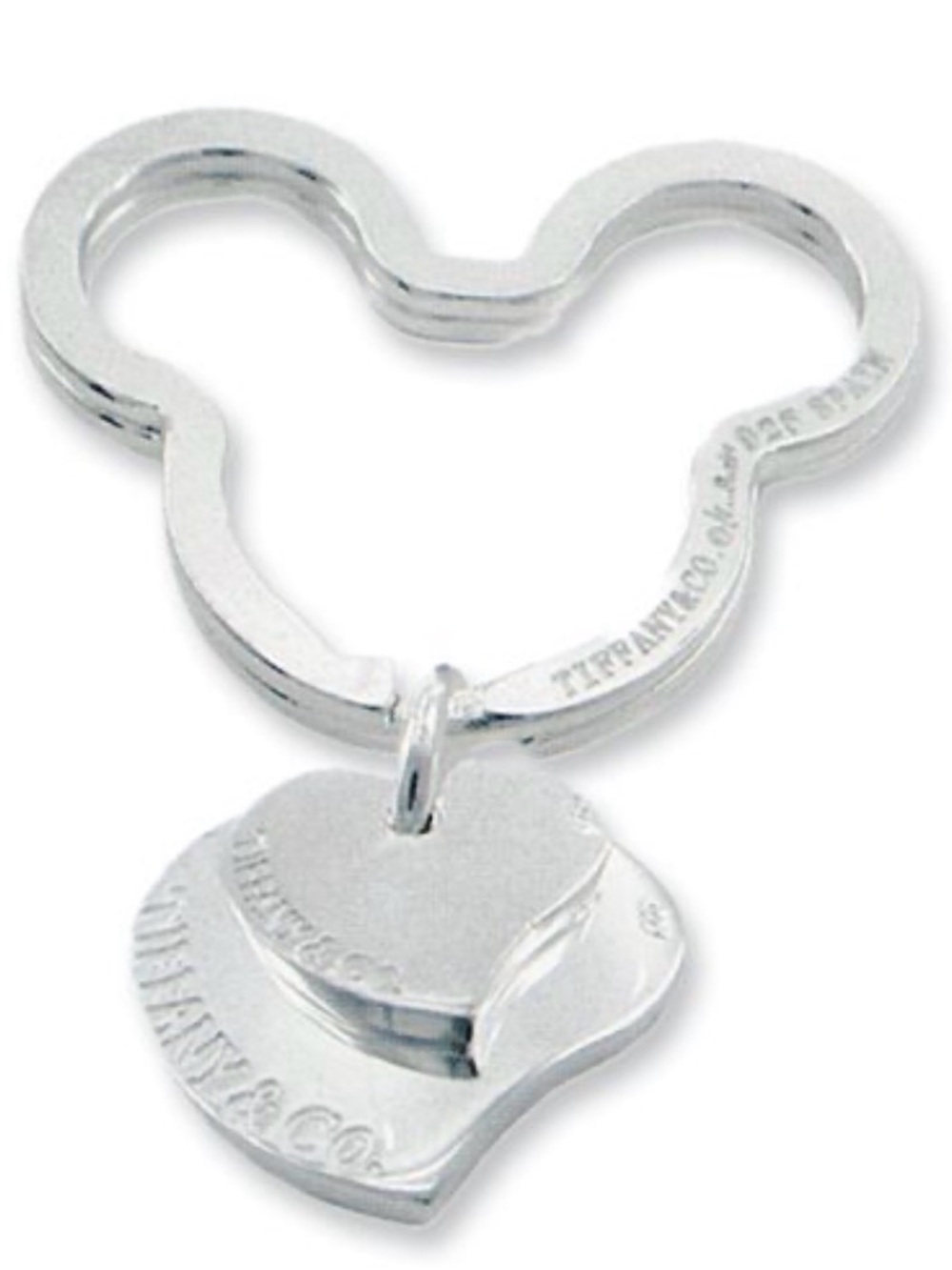 Tiffany & Co. Sterling Silver Mickey-Shape Keyring with Double Heart Tags